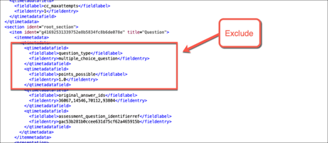 HTML code snippet highlighting a multiple-choice question section to exclude.