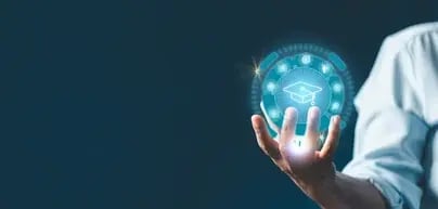 hand holding digital education hologram