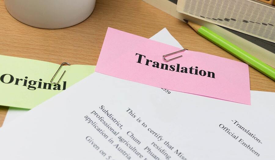 Original translation document on desk