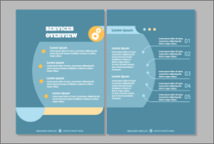 Layout mockup of a two-page product brochure spread