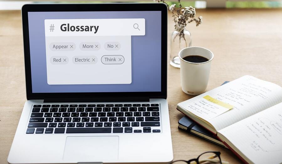 Online glossary search on laptop