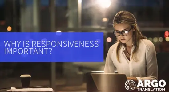 Woman working on laptop with "why is responsiveness important" caption
