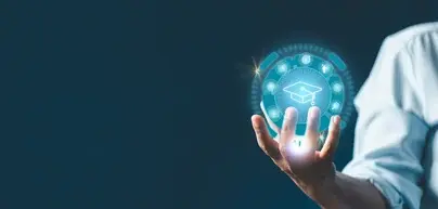 hand holding digital education hologram